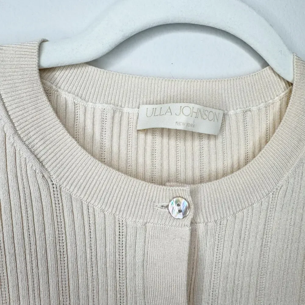 Ulla Johnson Felicia Silk Blend Cardigan Ivory Balloon Sleeve Large L